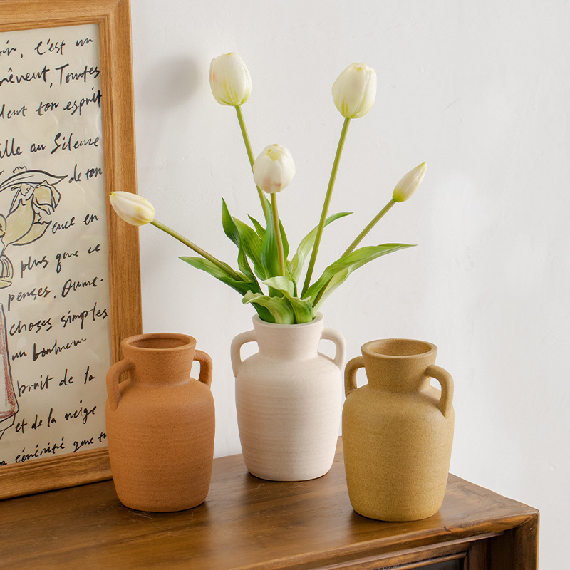 茶色、乳白色、薄緑色、磁器の花瓶の家の装飾デスクトップ装飾品セラミック花瓶