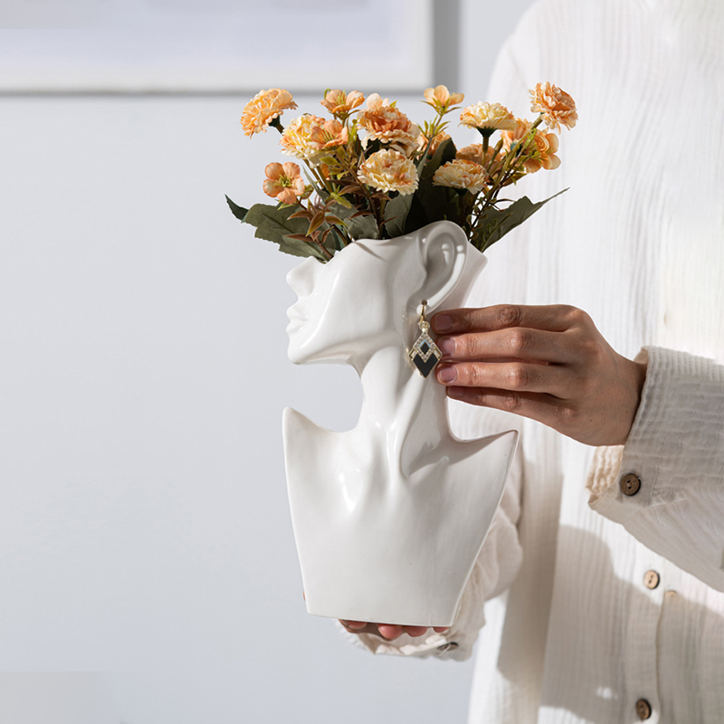 卸売現代セラミック顔花瓶胸像家の装飾、OEM カスタム磁器人頭植木鉢ジュエリーディスプレイホルダー