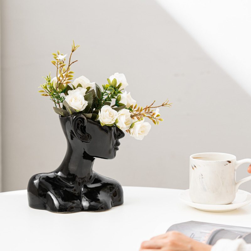 現代北欧セラミック顔花瓶抽象人頭植木鉢卸売クリエイティブ磁器ボディバスト花瓶家の装飾のため