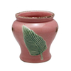 セラミックエンボス緑の葉ピンクの植木鉢