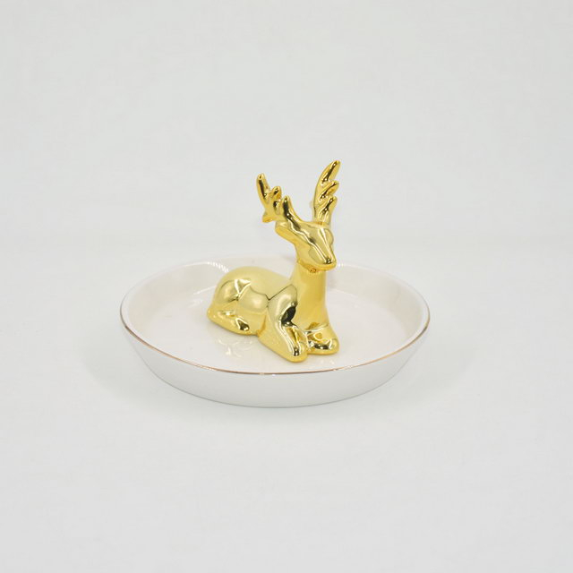 ゴールデンミル鹿デザイン家の装飾ギフトジュエリーディスプレイトレイウェディングギフトセラミックリングホルダーカスタム小物トレイ