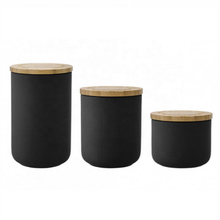 ブラックセラミックポット竹の蓋付きストアキャンディクッキーコーヒーセラミックjarファイル