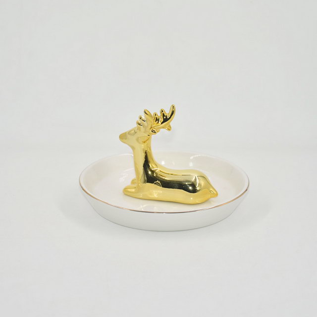 ゴールデンミル鹿デザイン家の装飾ギフトジュエリーディスプレイトレイウェディングギフトセラミックリングホルダーカスタム小物トレイ