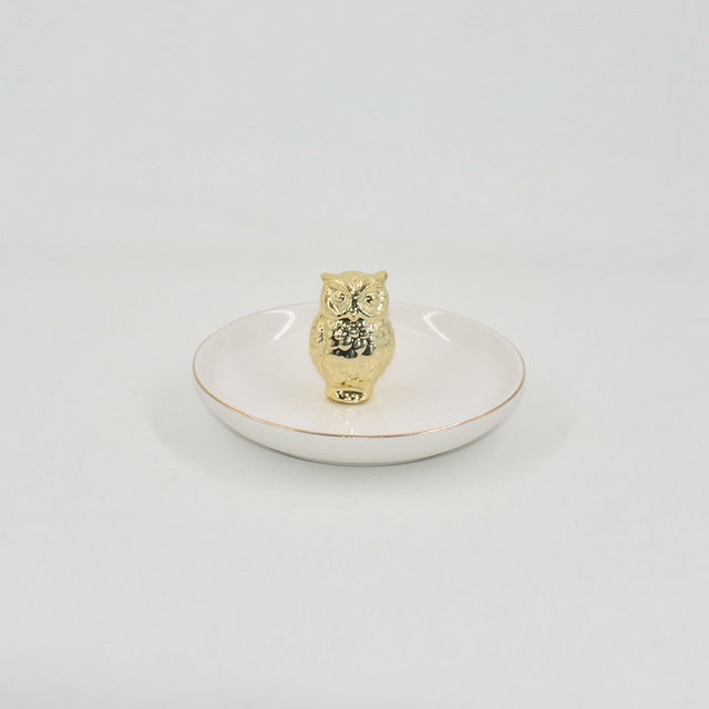 家の装飾フクロウの形の結婚式の装飾ギフトジュエリートレイ小物入れトレイセラミック結婚指輪ホルダー