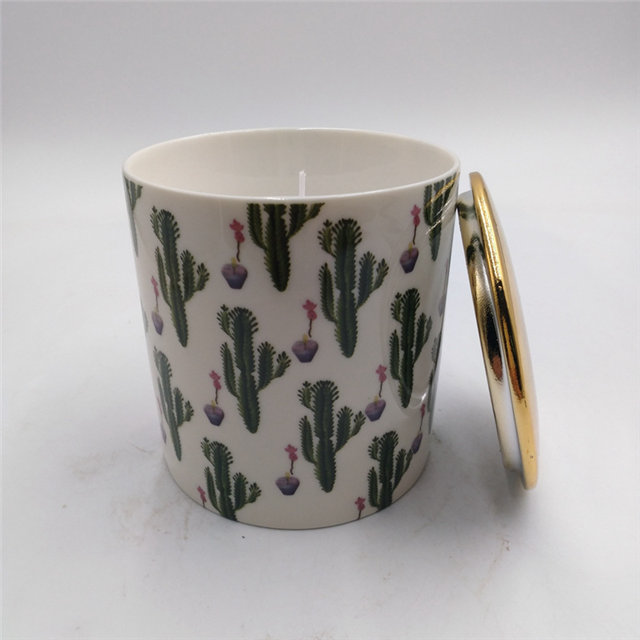 愛の光ロマンチックな火金メッキカバープリントゴールドパターン高貴でエレガントなセラミックキャンドルジャー