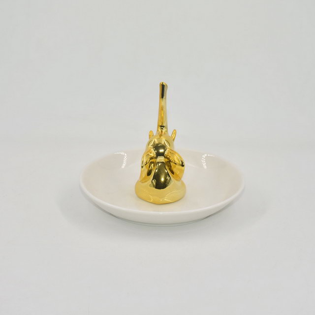 ローズゴールデンエレファントスタイルの装飾ギフトトリンケットトレイセラミック結婚指輪ホルダージュエリーディスプレイトレイ