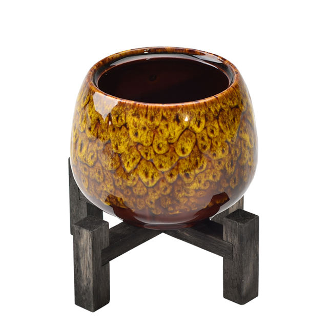 竹で作られたセラミック花瓶家の装飾の装飾デスクトップ装飾竹ブラケット取り付け黄色の珍味セラミックフラワーポット
