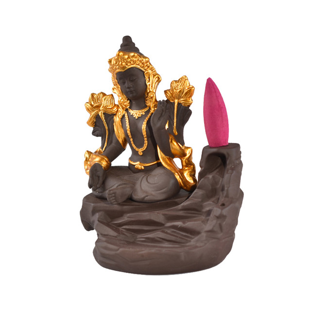 家の装飾はセラミック像の黄金の女神を飾るセラミック逆流香炉