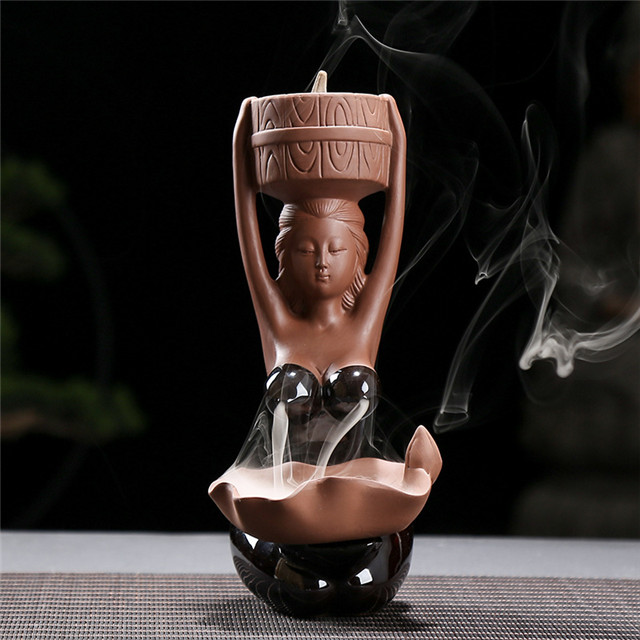 セラミックの女神バスブラックカラー流れる香りセラミック逆流香炉
