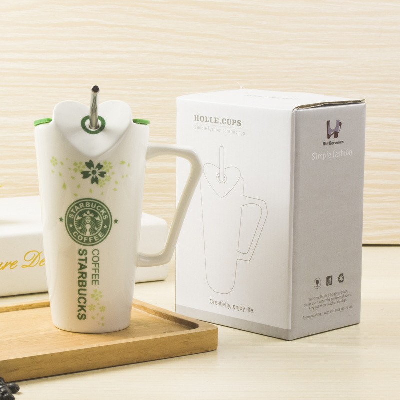 ストローデザインミルクコーヒーフルーツジュースセラミックカップ