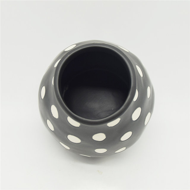 家の装飾装飾卓上セラミック花瓶デスクトップの装飾多面体症白い点で艶をかけられた黒広い口セラミック花瓶